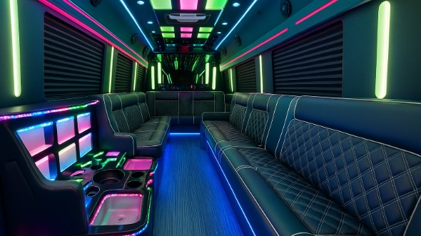 Interior of Pine Bluff Party Bus Company's 50 Passenger Party Bus in Pine Bluff